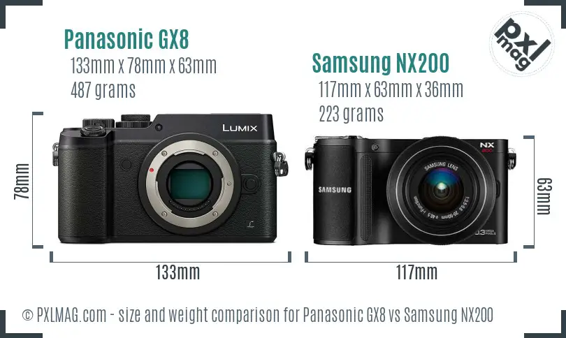 Panasonic GX8 vs Samsung NX200 size comparison