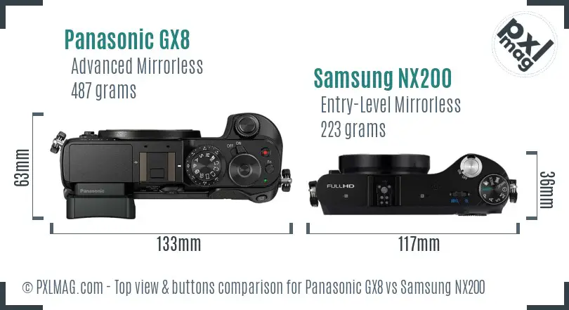 Panasonic GX8 vs Samsung NX200 top view buttons comparison