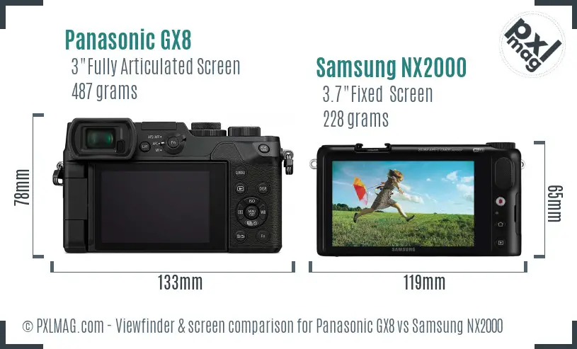 Panasonic GX8 vs Samsung NX2000 Screen and Viewfinder comparison