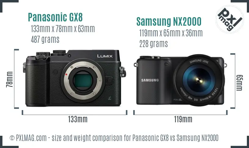 Panasonic GX8 vs Samsung NX2000 size comparison