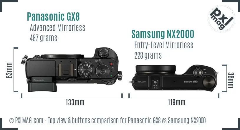 Panasonic GX8 vs Samsung NX2000 top view buttons comparison