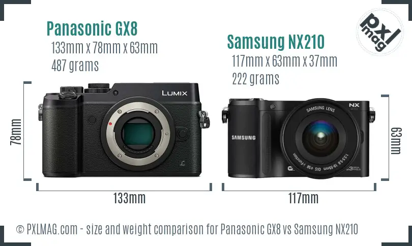 Panasonic GX8 vs Samsung NX210 size comparison