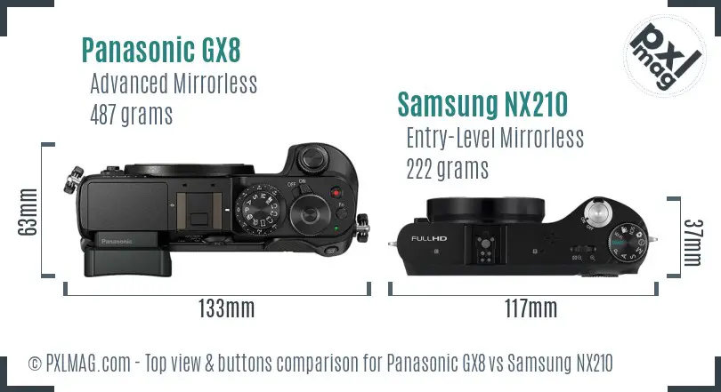 Panasonic GX8 vs Samsung NX210 top view buttons comparison