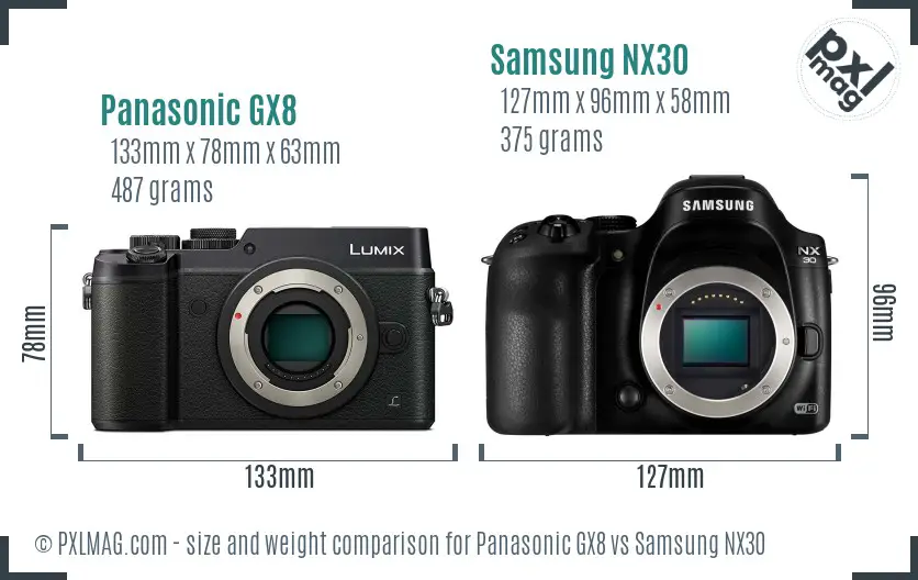 Panasonic GX8 vs Samsung NX30 size comparison