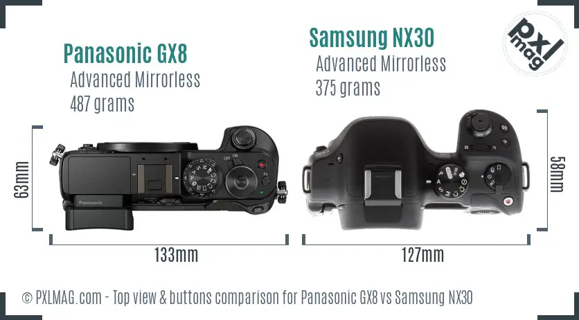 Panasonic GX8 vs Samsung NX30 top view buttons comparison