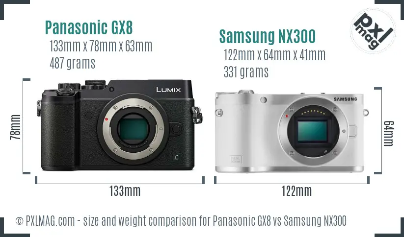 Panasonic GX8 vs Samsung NX300 size comparison