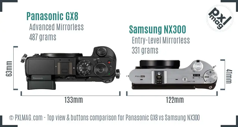 Panasonic GX8 vs Samsung NX300 top view buttons comparison