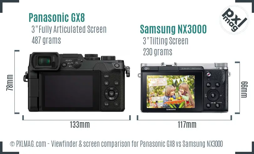 Panasonic GX8 vs Samsung NX3000 Screen and Viewfinder comparison