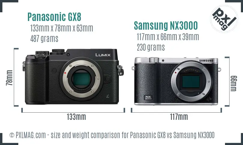 Panasonic GX8 vs Samsung NX3000 size comparison