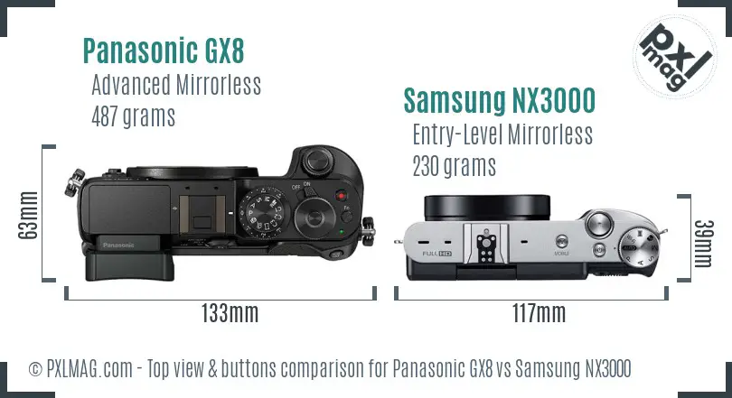 Panasonic GX8 vs Samsung NX3000 top view buttons comparison