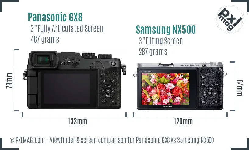 Panasonic GX8 vs Samsung NX500 Screen and Viewfinder comparison