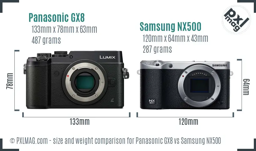 Panasonic GX8 vs Samsung NX500 size comparison