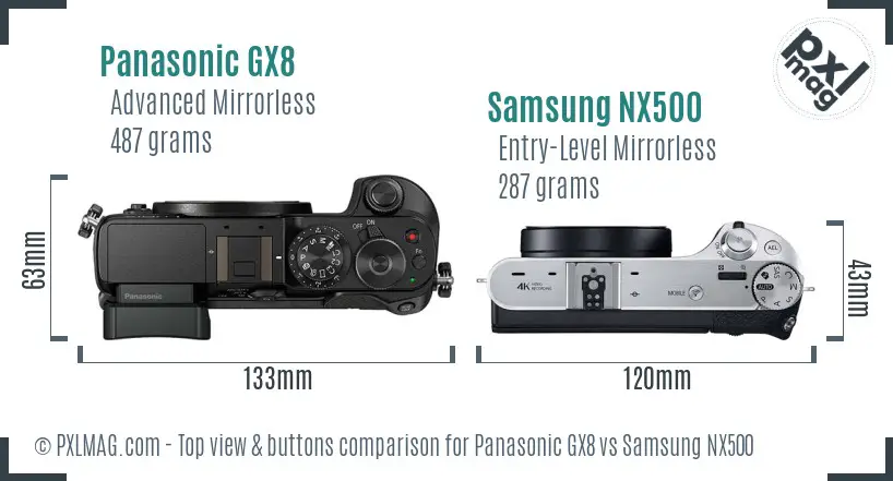 Panasonic GX8 vs Samsung NX500 top view buttons comparison