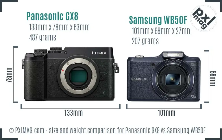 Panasonic GX8 vs Samsung WB50F size comparison