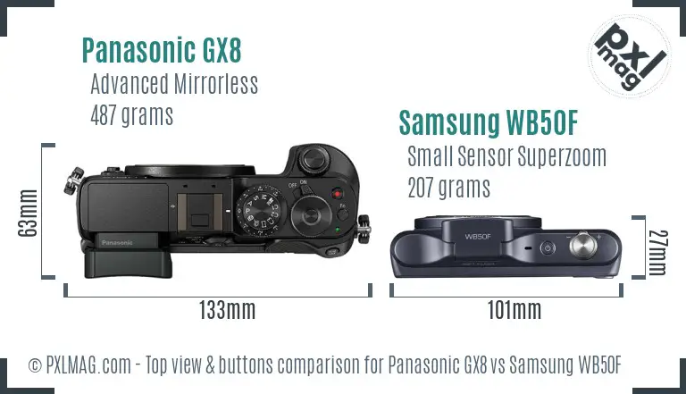 Panasonic GX8 vs Samsung WB50F top view buttons comparison