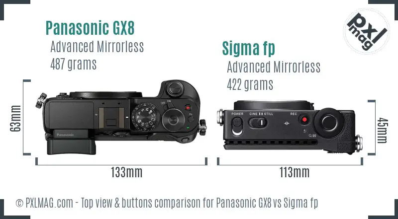 Panasonic GX8 vs Sigma fp top view buttons comparison