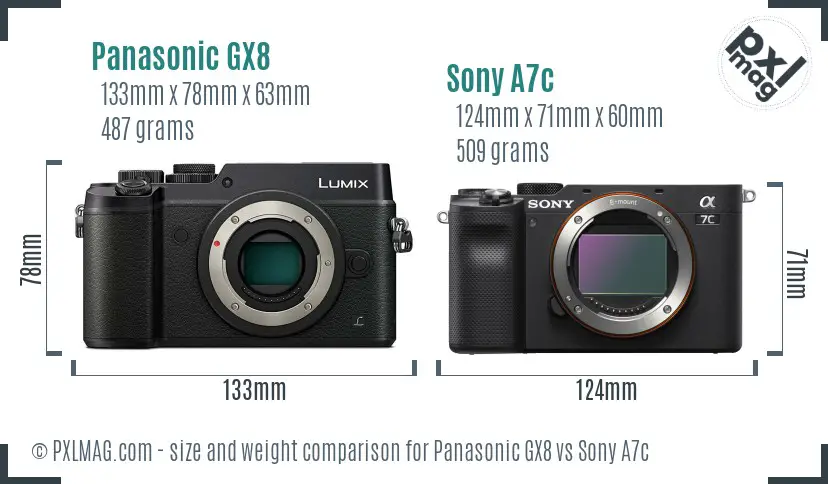 Panasonic GX8 vs Sony A7c size comparison