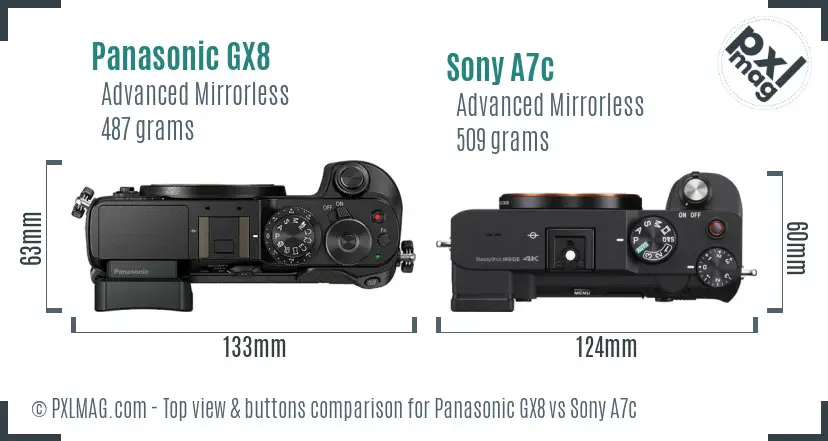 Panasonic GX8 vs Sony A7c top view buttons comparison