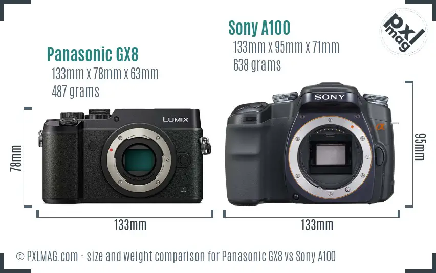 Panasonic GX8 vs Sony A100 size comparison
