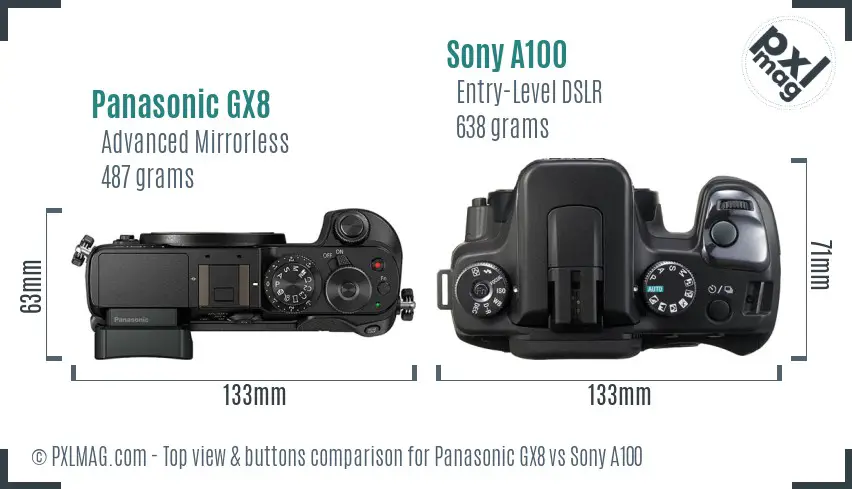 Panasonic GX8 vs Sony A100 top view buttons comparison