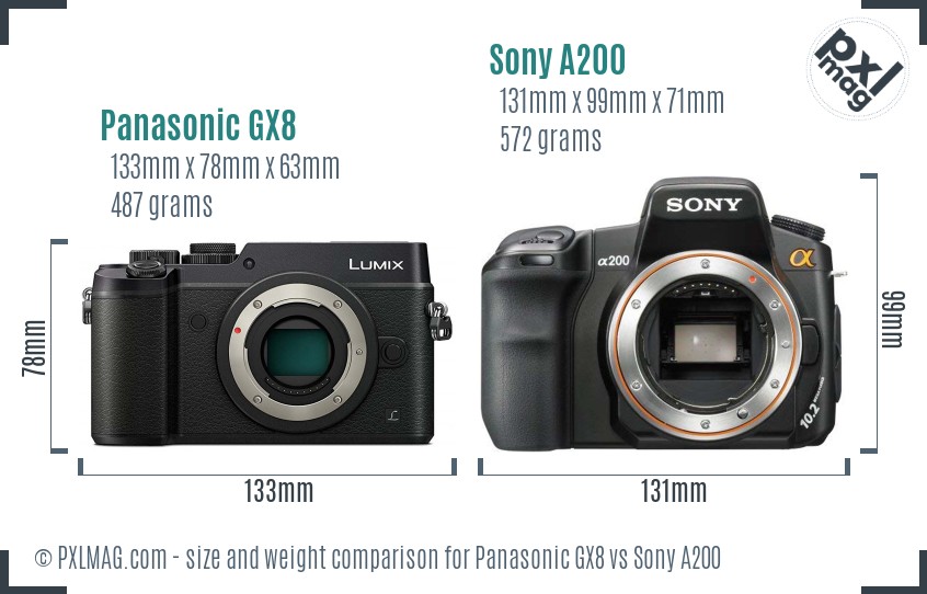 Panasonic GX8 vs Sony A200 size comparison