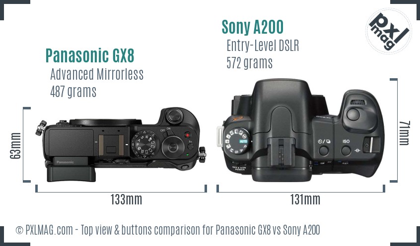 Panasonic GX8 vs Sony A200 top view buttons comparison