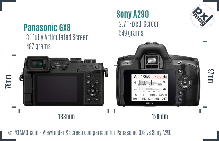 Panasonic GX8 vs Sony A290 Screen and Viewfinder comparison