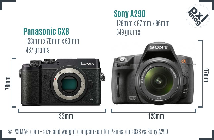 Panasonic GX8 vs Sony A290 size comparison