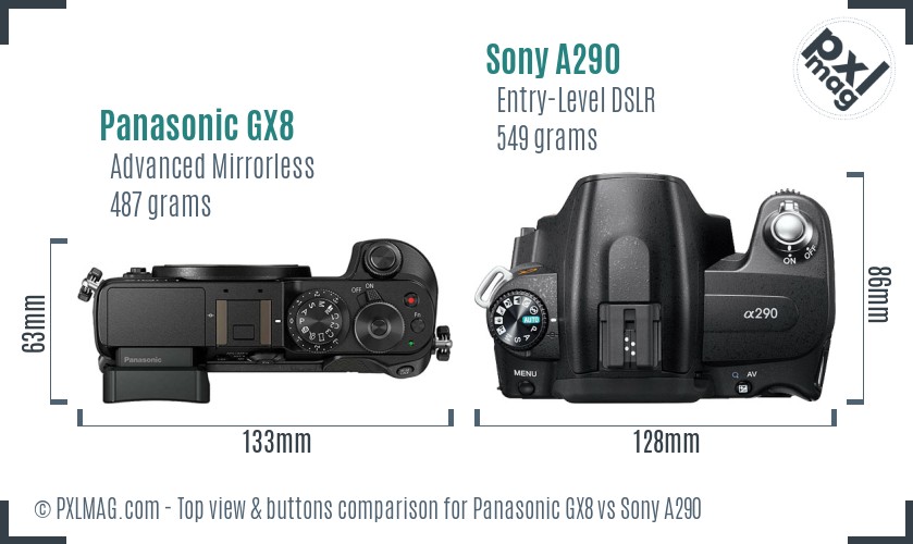 Panasonic GX8 vs Sony A290 top view buttons comparison