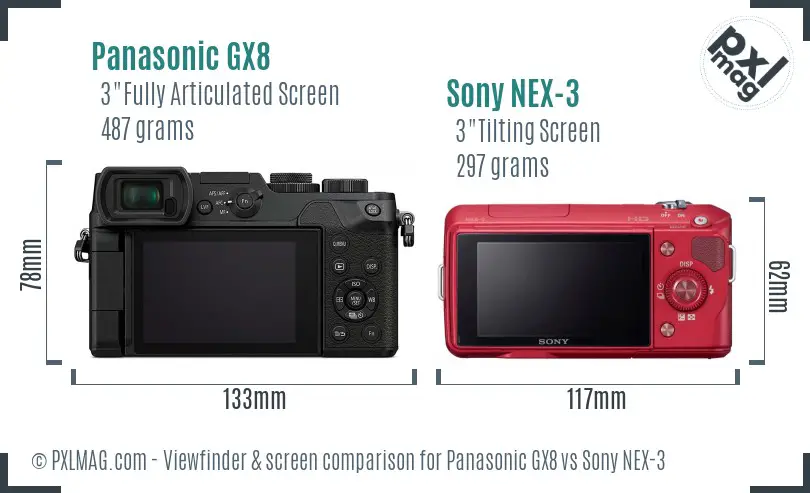 Panasonic GX8 vs Sony NEX-3 Screen and Viewfinder comparison