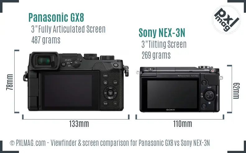 Panasonic GX8 vs Sony NEX-3N Screen and Viewfinder comparison