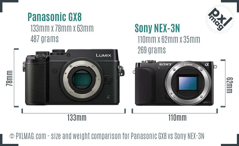 Panasonic GX8 vs Sony NEX-3N size comparison