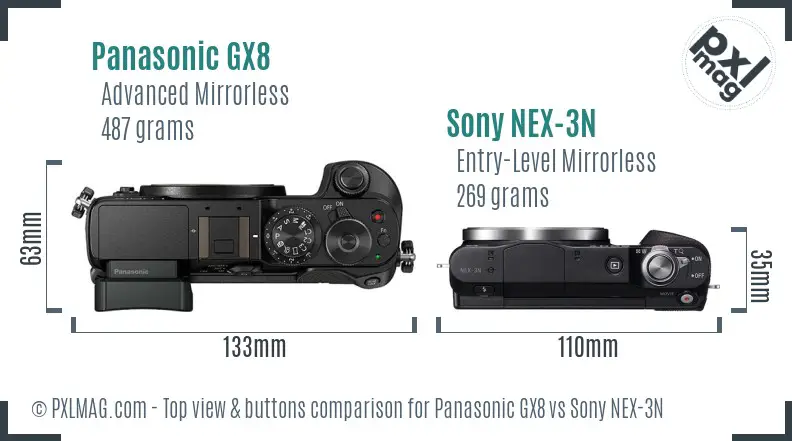 Panasonic GX8 vs Sony NEX-3N top view buttons comparison