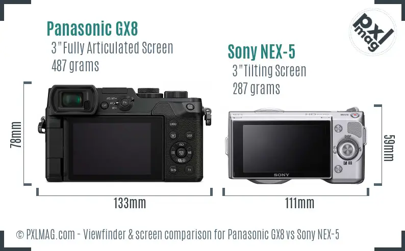 Panasonic GX8 vs Sony NEX-5 Screen and Viewfinder comparison