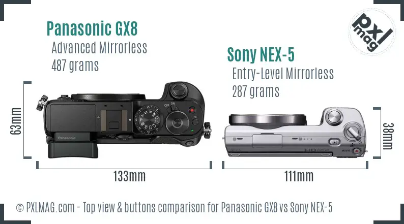 Panasonic GX8 vs Sony NEX-5 top view buttons comparison