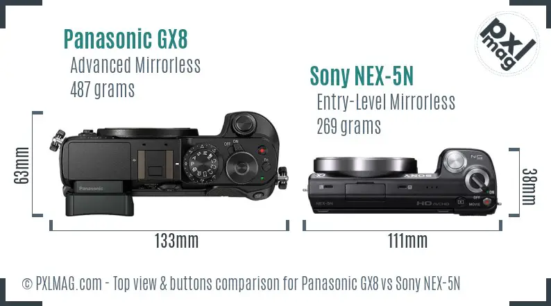 Panasonic GX8 vs Sony NEX-5N top view buttons comparison