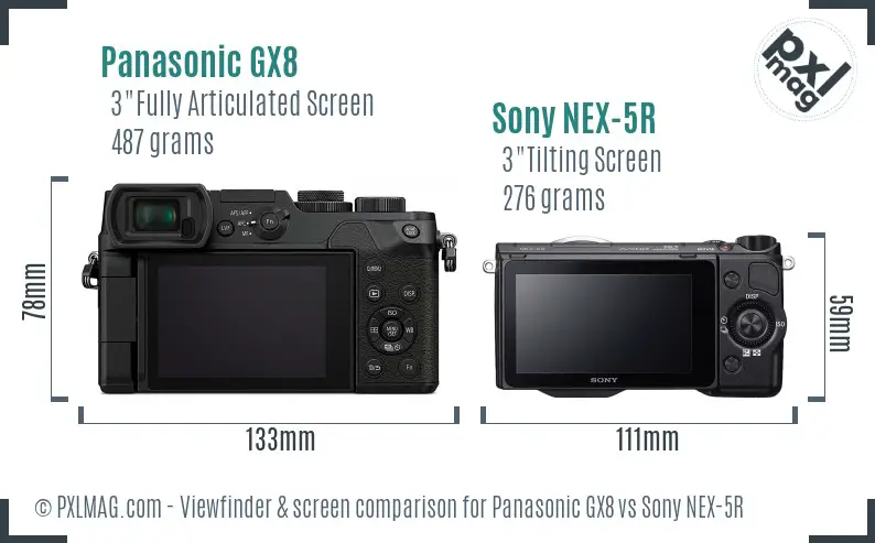 Panasonic GX8 vs Sony NEX-5R Screen and Viewfinder comparison
