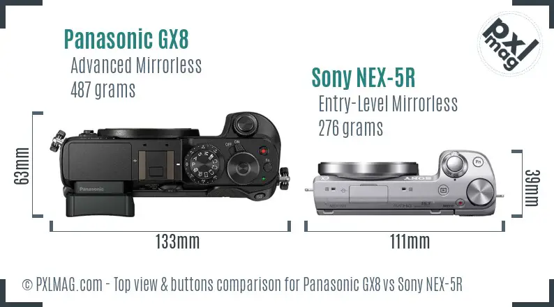 Panasonic GX8 vs Sony NEX-5R top view buttons comparison