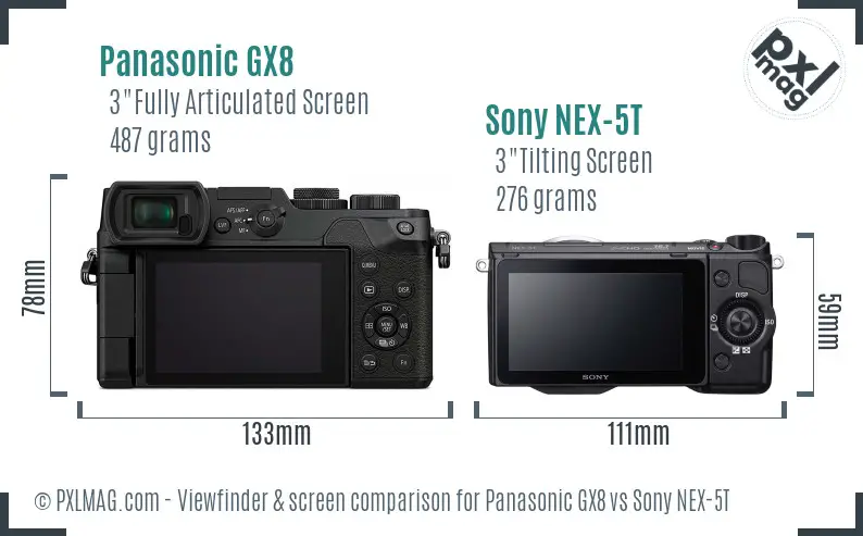 Panasonic GX8 vs Sony NEX-5T Screen and Viewfinder comparison