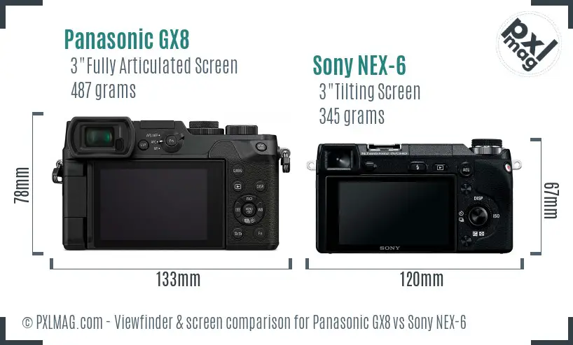 Panasonic GX8 vs Sony NEX-6 Screen and Viewfinder comparison