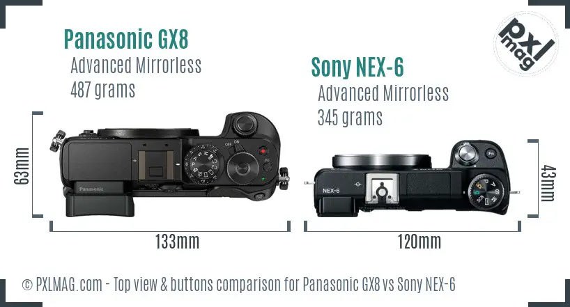 Panasonic GX8 vs Sony NEX-6 top view buttons comparison