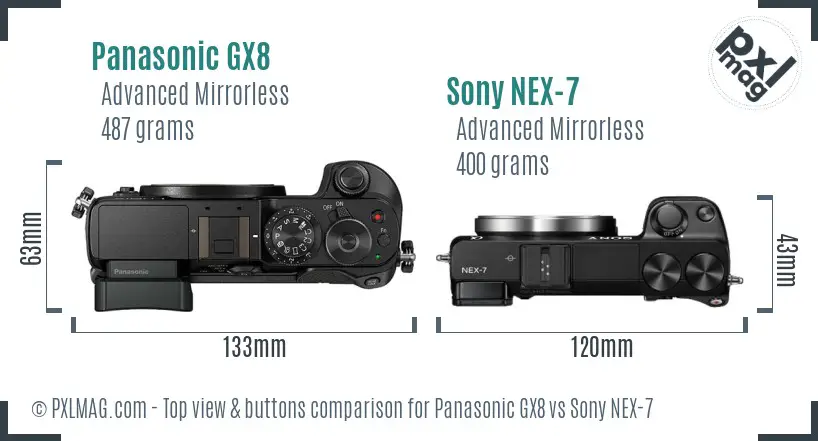 Panasonic GX8 vs Sony NEX-7 top view buttons comparison