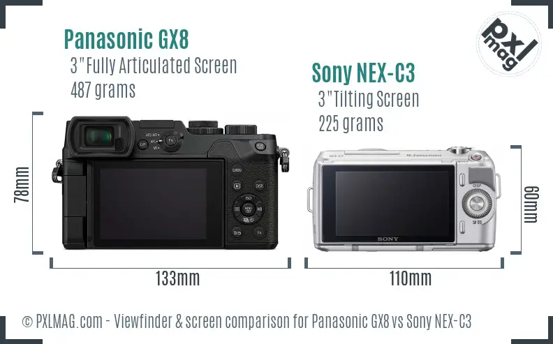 Panasonic GX8 vs Sony NEX-C3 Screen and Viewfinder comparison