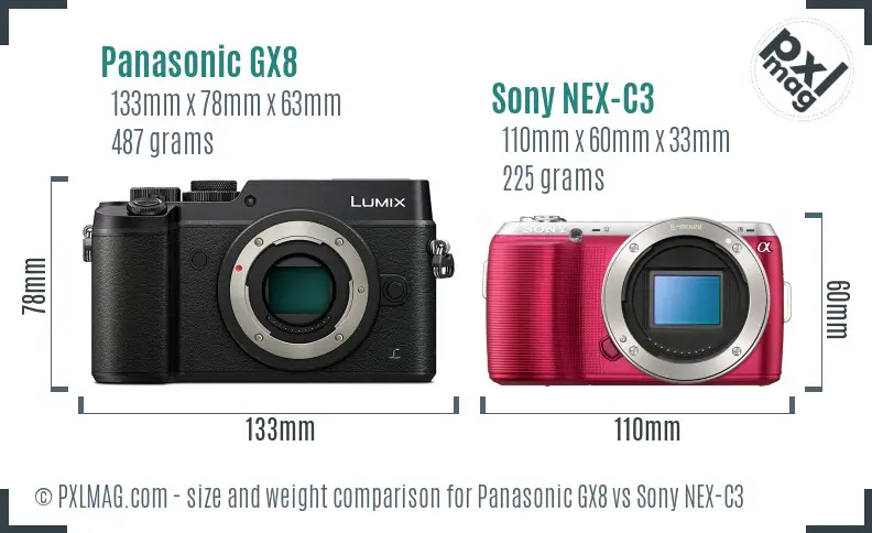 Panasonic GX8 vs Sony NEX-C3 size comparison