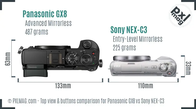 Panasonic GX8 vs Sony NEX-C3 top view buttons comparison