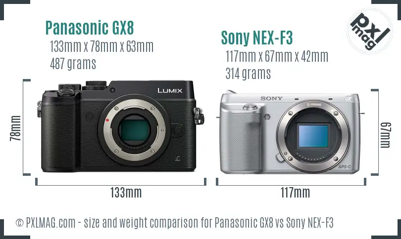 Panasonic GX8 vs Sony NEX-F3 size comparison Panasonic GX8 vs Sony NEX-F3 size comparison