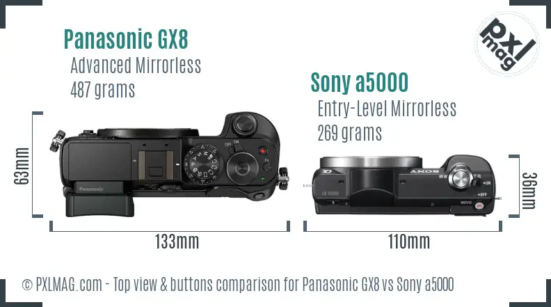 Panasonic GX8 vs Sony a5000 top view buttons comparison