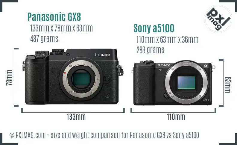 Panasonic GX8 vs Sony a5100 size comparison