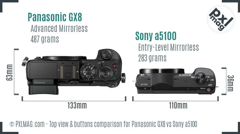 Panasonic GX8 vs Sony a5100 top view buttons comparison