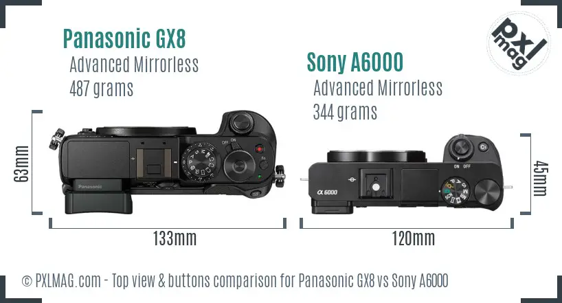 Panasonic GX8 vs Sony A6000 top view buttons comparison Panasonic GX8 vs Sony A6000 top view buttons comparison